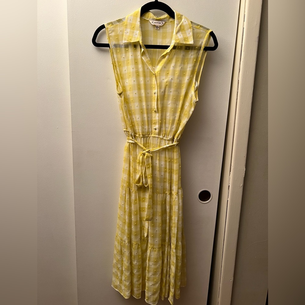 Nannette Lepore swiss dot and yellow gingham tiered dress. Size 6